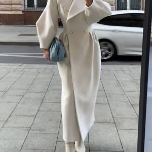 Urban Long Sleeve Plain Regular Fit Overcoat, Coats, color:Off White|size:XXL, Stylewe