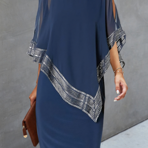 Women Plain Crew Neck Cap Sleeve Comfy Casual Short Dress, Dresses, color:Blue|size:XXL, Noracora