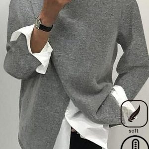 Women Yarn/Wool Yarn Plain Long Sleeve Comfy Casual Sweater, Sweaters, color:Gray|size:XXL, Noracora