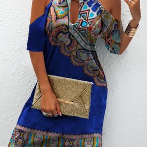 Abstract Holiday Off-Shoulder Dress, Short, color:Blue|size:3XL, Noracora