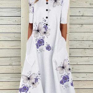 Women's Half Sleeve Cotton Midi Dress, Midi, color:White|size:3XL, catalog Noracora shop