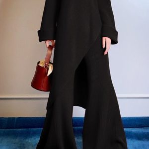 Loose Plain Fashion Mid Waist Pants, Pants, color:Black|size:XXL, Stylewe