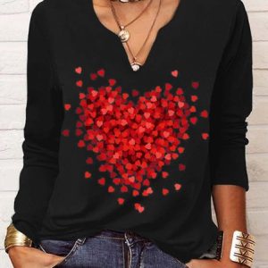 Casual Loose Heart/Cordate Printed T-Shirt, T-shirts, color:Black|size:XXL, Noracora