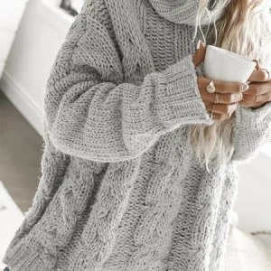 Long Sleeve Turtleneck Tunic Sweater Knit Jumper, Sweaters, color:Light Gray|size:3XL, Noracora