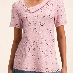 Lapel Collar Short Sleeve Plain Regular Loose Shirt For Women, Blouses, color:Pink|size:XXL, Noracora