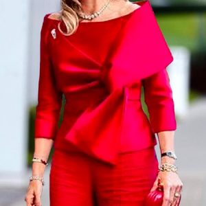 Boat Neck Plain Urban Regular Fit Shirt, Blouses and Shirts, color:Red|size:XXL, Stylewe