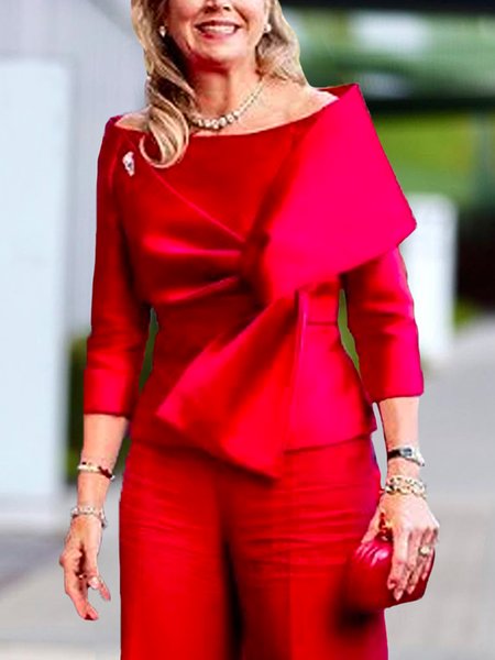 Boat Neck Plain Urban Regular Fit Shirt, Blouses and Shirts, color:Red|size:XXL, Stylewe