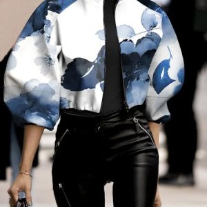 Floral Urban Half Turtleneck Loose Jacket, Jackets, color:As Picture|size:XXL, Stylewe