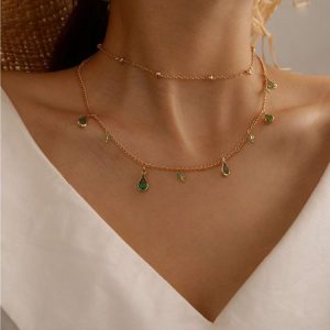Green diamond drop-shaped necklace, Necklaces, color:Green|size:One-size, Stylewe