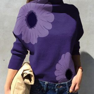 Floral Loose Long Sleeve Urban Shirt, Blouses and Shirts, color:Purple|size:XXL, Stylewe
