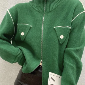High Elasticity Turtleneck Urban Color Block Long sleeve Sweater, Pullovers, color:Green|size:XXL, Stylewe
