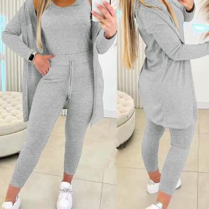 3PCS Round Neck Tank Top & Drawstring Pants Set With Coat, Two-piece Sets, chicme - Women's Fashion Online