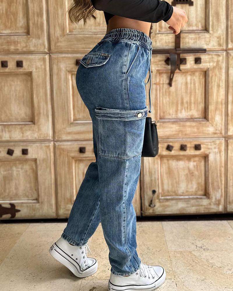 Pocket Design Buttoned Tied Detail Jeans, Jeans, chicme - Women's Fashion Online