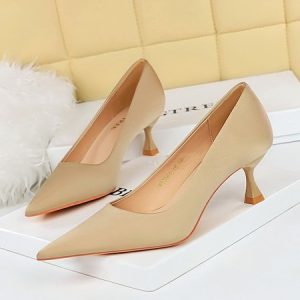 Women Minimalist Wineglass Heel Shallow Pumps, Heels, color:Champagne|size:43, Stylewe