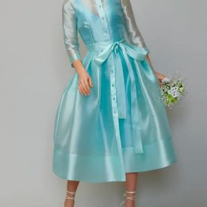Elegant Regular Fit Plain Midi Dress With Belt, Maxi Dresses, color:Blue|size:XXL, Stylewe