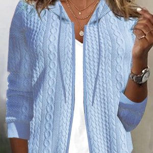 Hoodie Long Sleeve Plain Regular Micro-Elasticity Loose Hooded Jacket For Women, Jackets, color:Light Blue|size:XXL, catalog Noracora shop