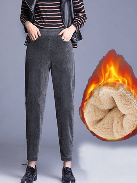 Plain Casual Loose Fluff/Granular Fleece Fabric Pants, Pants, Lilicloth.com