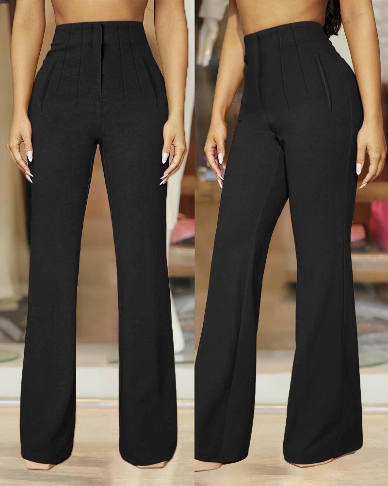 High Waist Ruched Flared Work Pants, Pants, chicme - Women's Fashion Online
