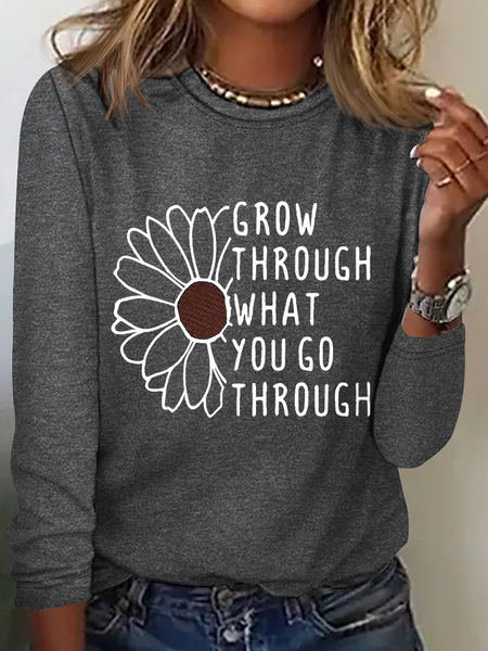 Grow Through What You Go Through Simple Regular Fit Cotton-Blend Long Sleeve Shirt, Long sleeves, Lilicloth.com