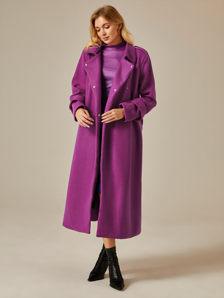 Loose Shawl Collar Urban Long Sleeve Plain Coat, Coats, color:Purple|size:XXL, Stylewe