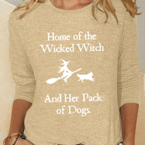 Crew Neck Long Sleeve Dog Regular Micro-Elasticity Regular Fit Shirt For Women, Blouses, color:Khaki|size:3XL, Noracora