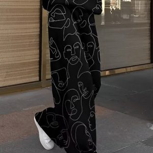 Urban Regular Fit Abstract Print Casual Pants, Pants, color:Black|size:XXL, Stylewe