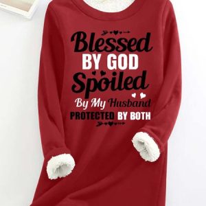 WomenвЂ™s Blessed By God Spoiled By My Husband Protected By Both Crew Neck Loose Casual Sweatshirt, Hoodies&Sweatshirts, Lilicloth.com