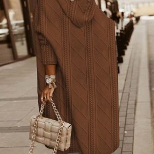 Cable Textured Hooded Longline Coat, Jackets & Coats, chicme - Women's Fashion Online