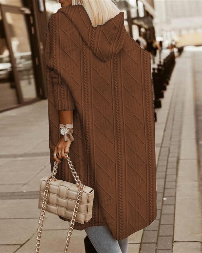 Cable Textured Hooded Longline Coat, Jackets & Coats, chicme - Women's Fashion Online