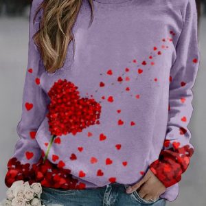 Casual Crew Neck Heart/Cordate Sweatshirt, Hoodies & Sweatshirts, color:Light Purple|size:5XL, Noracora