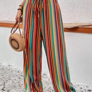 Boho Color Block Long Pant, Pants, color:Multicolor|size:XXL, Noracora