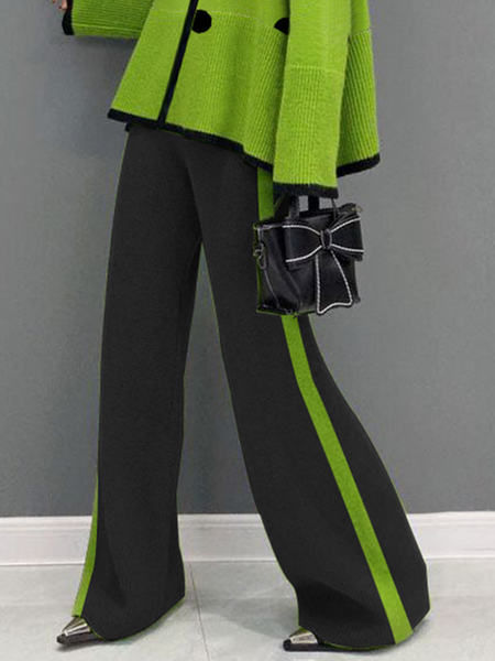 Plus Size High Elasticity Urban Color Block Loose Long Pants, Plus Pants, color:Black|size:4X, Stylewe