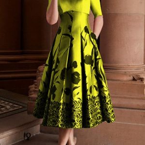 Elegant Regular Fit Floral Dress, Midi Dresses, color:Yellow|size:XXL, Stylewe