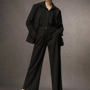 Lapel Collar Striped Regular Fit Urban Blazer, Blazers, color:Black|size:XXL, Stylewe