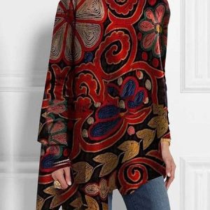Boat Neck Urban Abstract Loose Shirt, Blouses and Shirts, color:Red|size:XXL, Stylewe