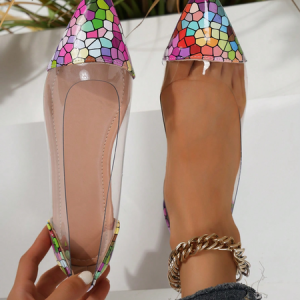 Multicolor Printed PVC Flat Heel Shallow Shoes, Heels, color:Multicolor|size:42, Stylewe