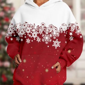 Casual Hoodie Christmas Loose Hoodie Pocket Stitching, Hoodies & Sweatshirts, color:White-Red|size:XXL, Noracora