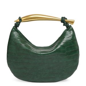 Metal Handle Embossed Handbag with Crossbody Strap, Bags, color:Green|size:One-size, Stylewe