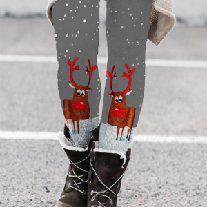 Christmas Warm Skinny Legging, Leggings, color:Gray|size:3XL, Noracora