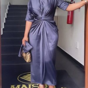 Elegant Regular Fit Plain Midi Dress, Maxi Dresses, color:As Picture|size:XXL, Stylewe