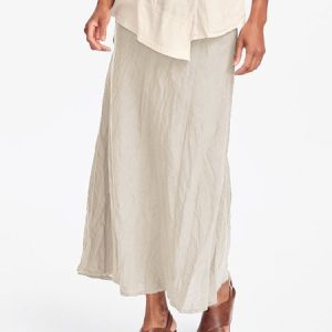 Cotton Maxi Skirt Casual Plain Skirt, Skirts, color:Beige|size:4XL, Noracora