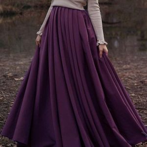 Cotton-Blend Solid Casual Skirt, Skirts, color:Purple|size:3XL, Noracora