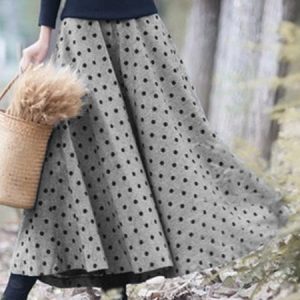 Daily Cotton Polka Dots Vintage Skirt, Skirts, color:Gray|size:XXL, Noracora