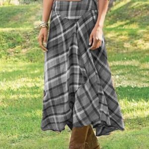 Daily Checkered Casual Cotton-Blend Skirt, Skirts, color:Gray|size:3XL, Noracora