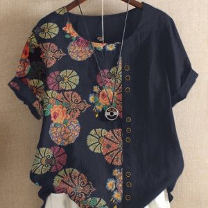 Blue Floral Vintage Floral-Print Top, Tees & T-shirts, Roselinlin - Online Catalog