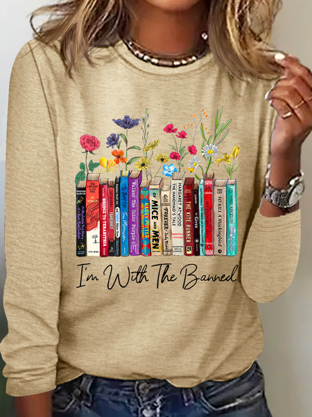 Women's I'm With The Banned Flowers Book Lover Gift Cotton-Blend Casual Shirt, Long sleeves, Lilicloth.com