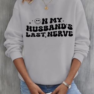 Text Letters Loose Casual Crew Neck Sweatshirt, Hoodies&Sweatshirts, Lilicloth.com