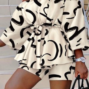 Plus Size Abstract Print Off Shoulder Top & Shorts Set, Two Piece Sets(plus), chicme - Women's Fashion Online