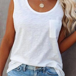 Plain Crew Neck Casual Tank & Cami, Tanks & Camis, color:White|size:3XL, Noracora