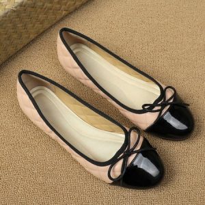 Casual Bow Decor Color Block Quilted Ballet Flats, Flats, color:Apricot|size:43, Stylewe